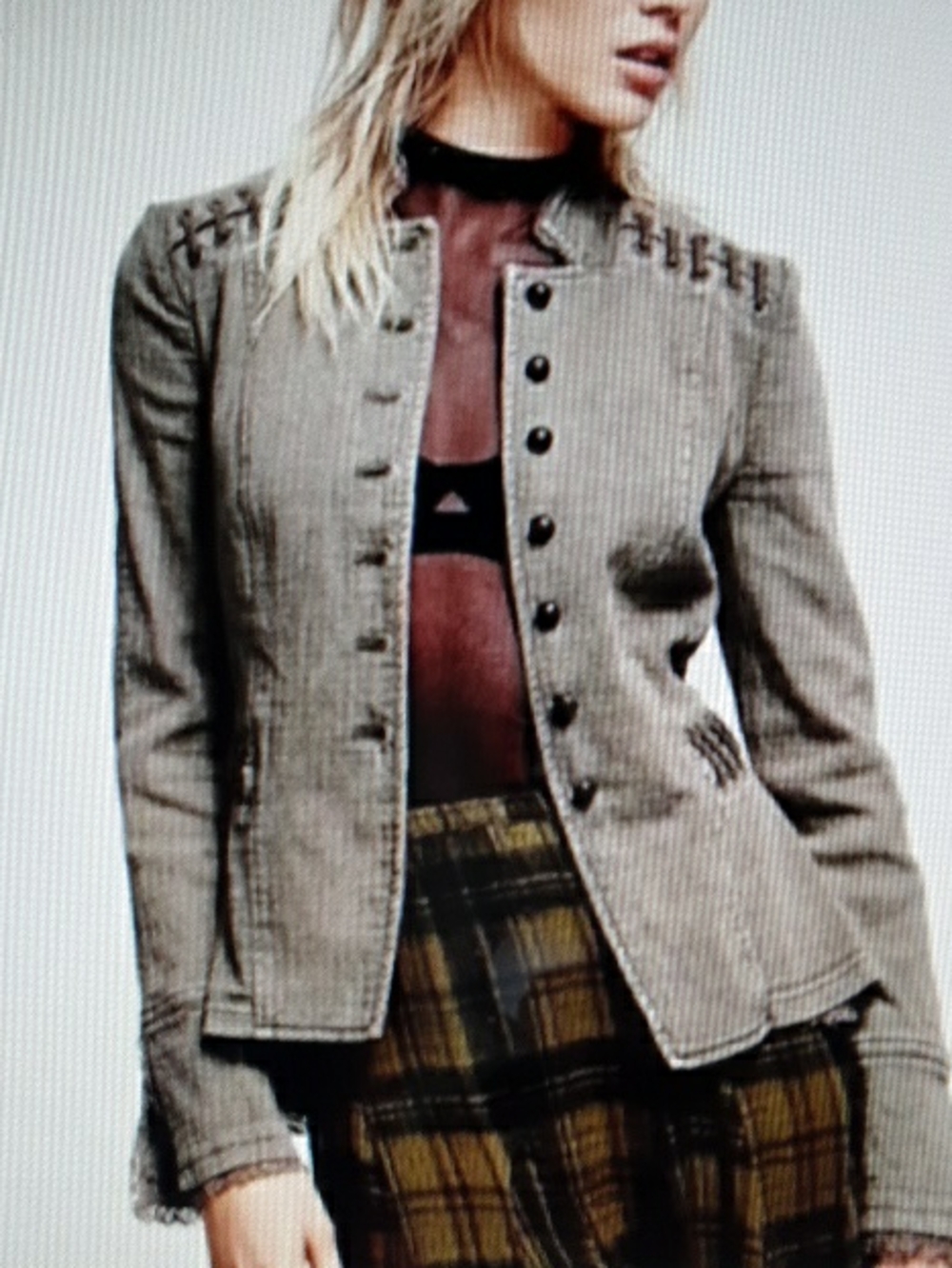 Free People Olive Military-Style Button Jacket